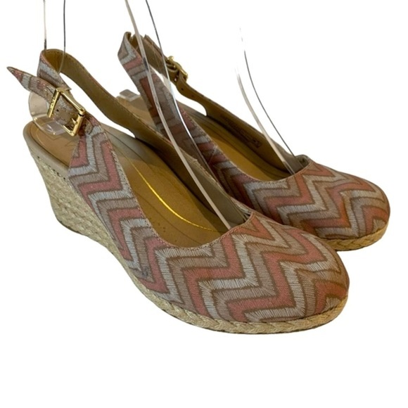 Vionic Coralina Chevron  Pink Tan Espadrilles Wedge Slingback Sandals sz 7.5 - Picture 1 of 9